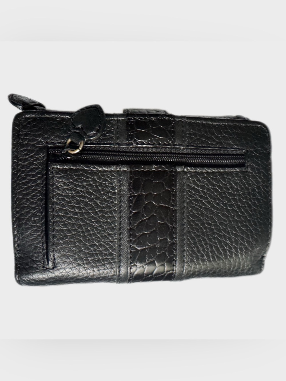 Brighton Black Pebbled Leather Wallet | Croc Embossed Strap Silver Buckle - Picture 2 of 5